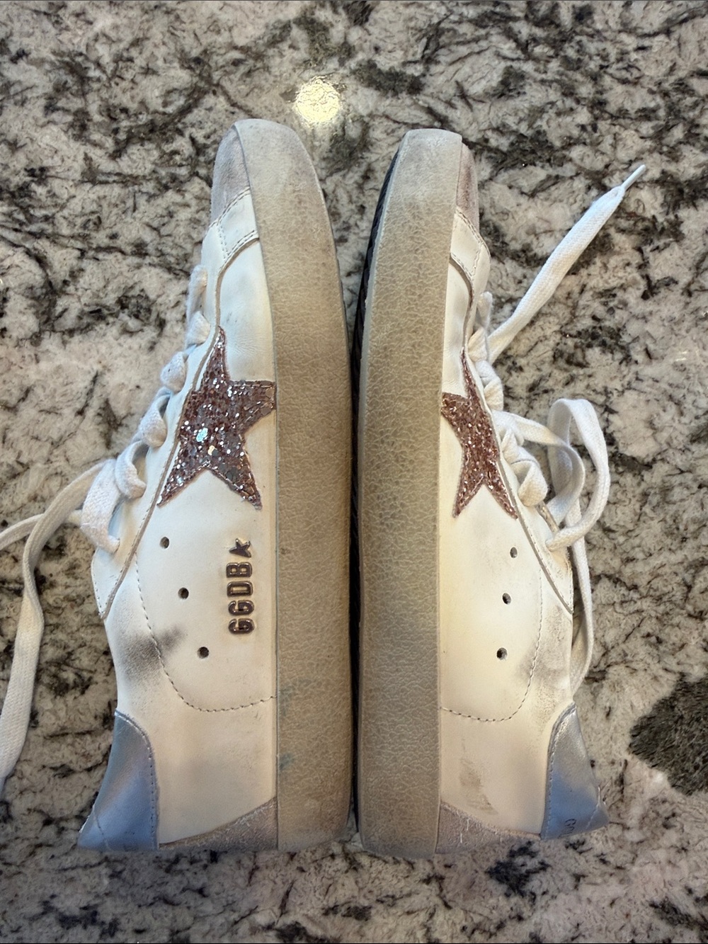 White Women's Sneakers with Rose Gold Glitter Star